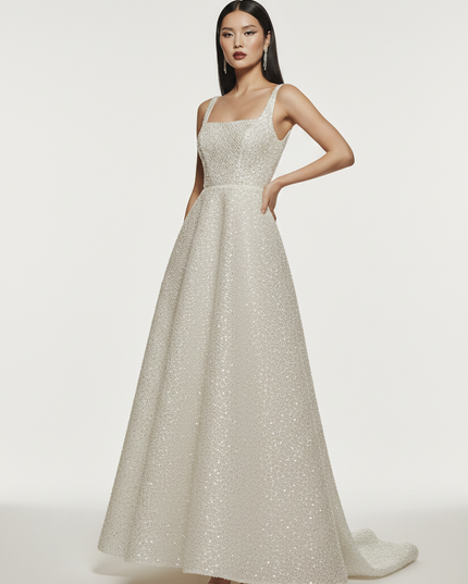 Weisses Pailletten Kleid Lang - Ansicht 5
