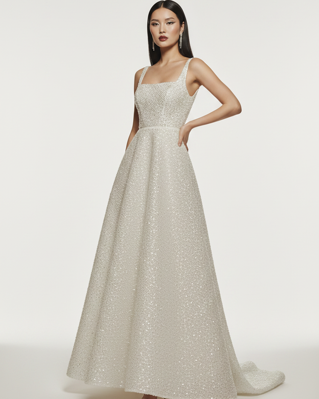 Weisses Pailletten Kleid Lang - Ansicht 5