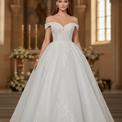 Weisses Glitzer Prinzessin Kleid - Ansicht 1