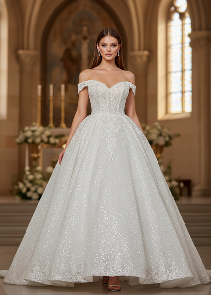 Weisses Glitzer Prinzessin Kleid - Ansicht 1