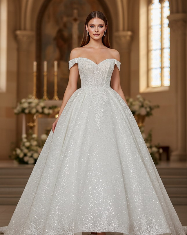 Weisses Glitzer Prinzessin Kleid - Ansicht 1