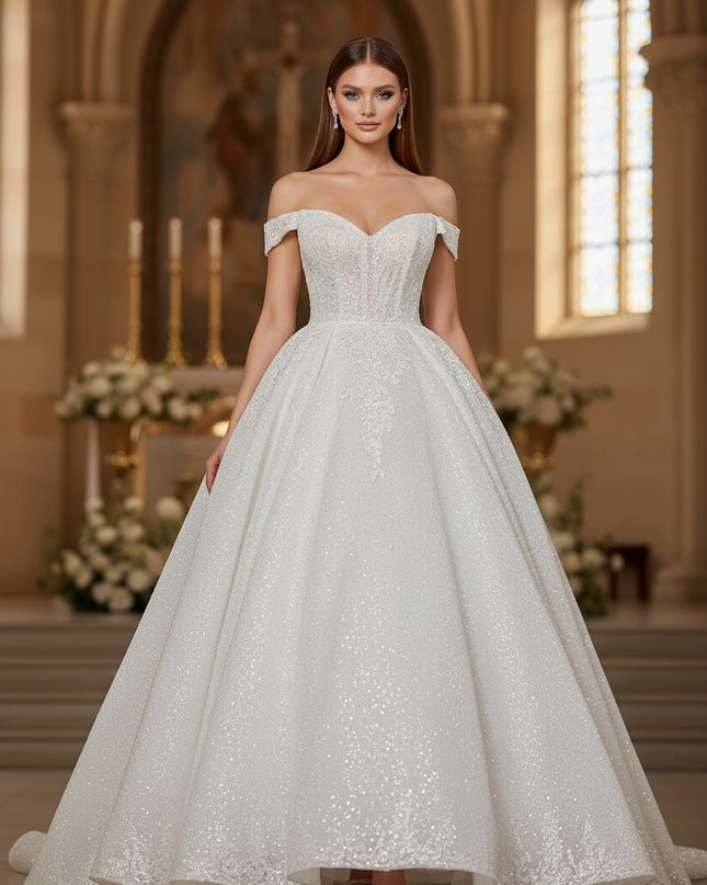 Weisses Glitzer Prinzessin Kleid - Ansicht 3