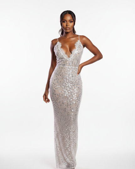 Weißes Glitzerndes Abendkleid Lang - Ansicht 5