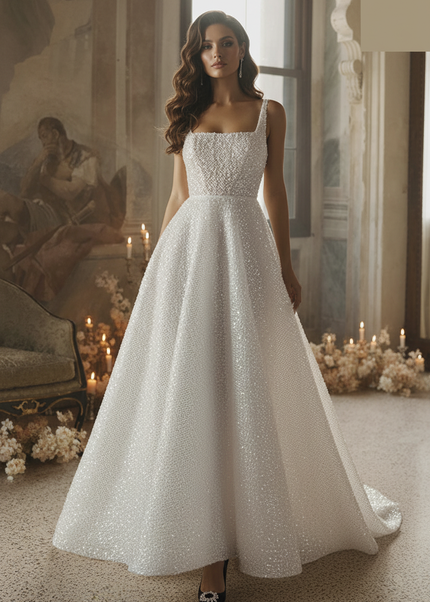 Weißes Glitzerkleid Brautstil - Ansicht 1