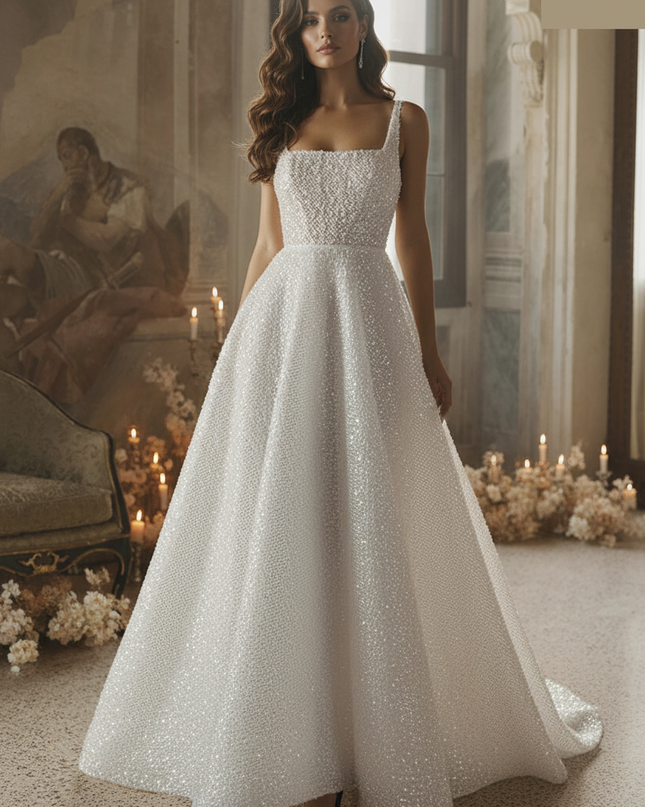 Weißes Glitzerkleid Brautstil - Ansicht 1