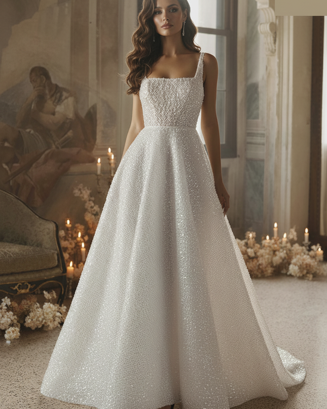 Weißes Glitzerkleid Brautstil - Ansicht 3