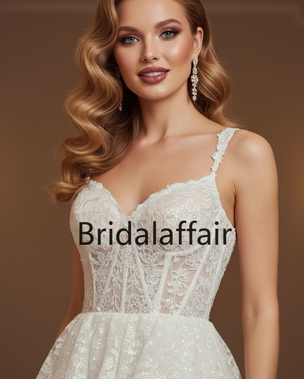 Weisses Tull Glitzerkleid A-Linie Lang - Ansicht 4